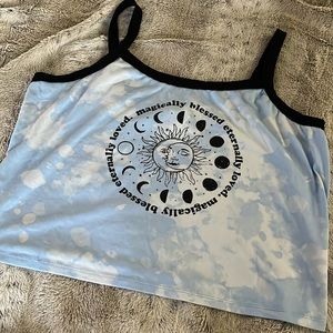 Sun & moon celestial tank top XL blue cloud navy ribbed trim moon phase NEW 🌒